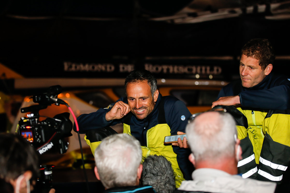 Maxi Edmond de Rothschild co-skippers Franck Cammas (left) and Charles Caudrelier. © Paul Wyeth/pwpictures.com