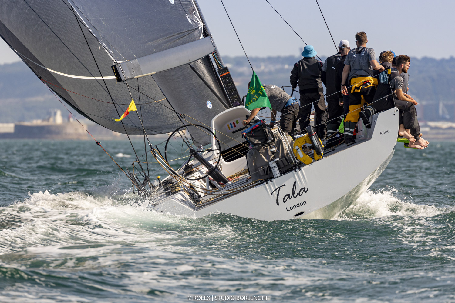 Tala, David Collins’ Botin 52 took  the Clarion Cup as the first British yacht home, ie. to cross the finish line in Cherbourg © Carlo Borlenghi/ROLEX