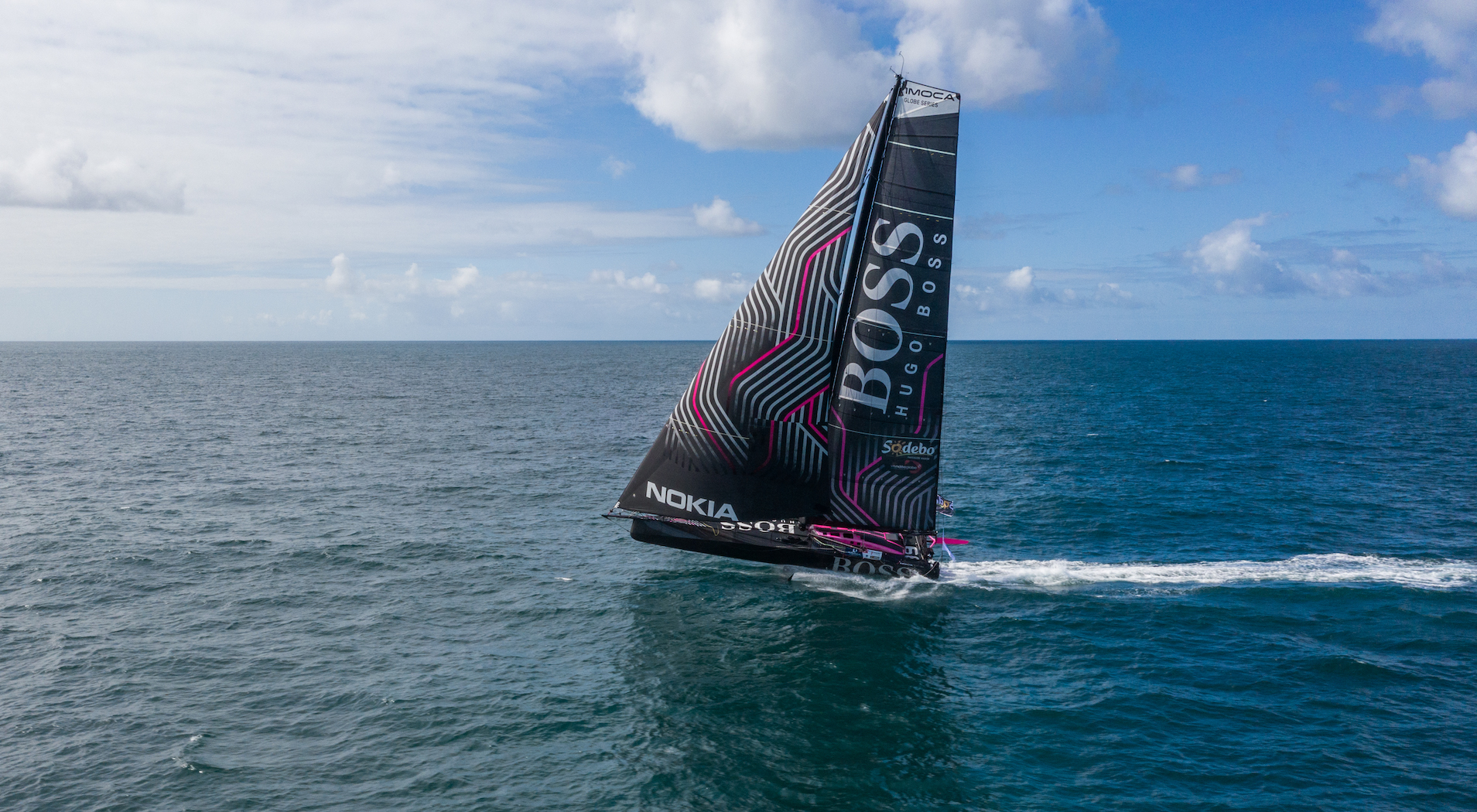 British top offshore sailor, Alex Thomson aboard HUGO BOSS is one of 13 IMOCA 60s in the Rolex Fastnet Race © Alex Thomson Racing