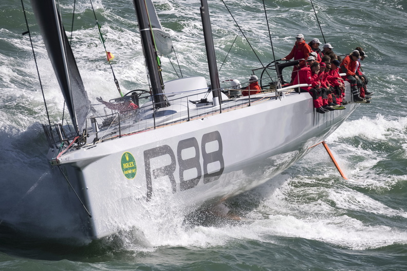 American George David’s Rambler 88 has won monohull line honours in the last two editions of the Rolex Fastnet Race and will be on the start line in Cowes again this year for the 695nm race to the Fastnet Rock and on to Cherbourg © Carlo Borlenghi/Rolex