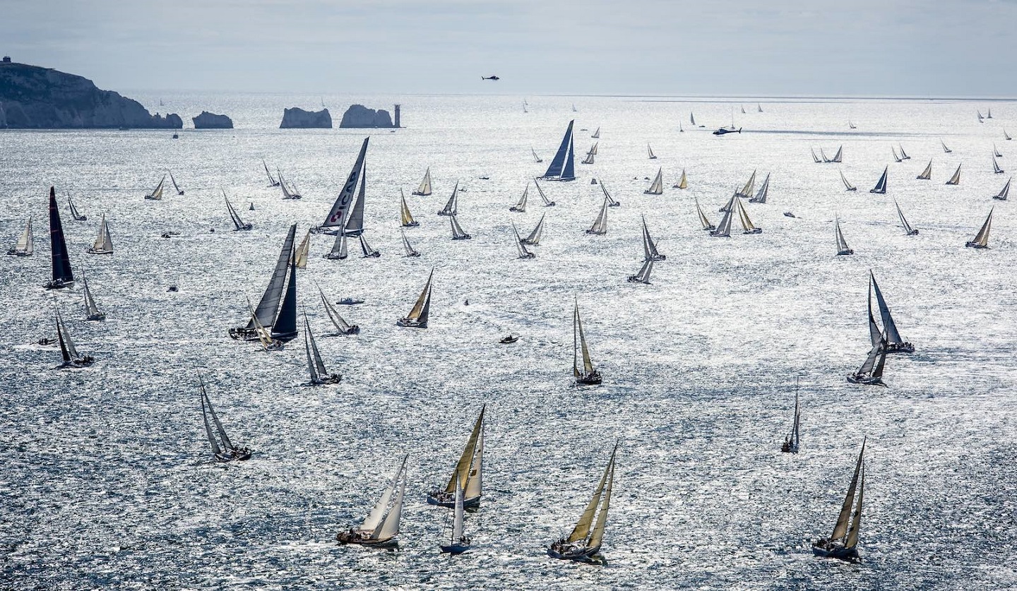 Always a spectacular sight as hundreds of yachts of all sizes head out of the Solent after the start in Cowes, UK © Kurt Arrigo/Rolex