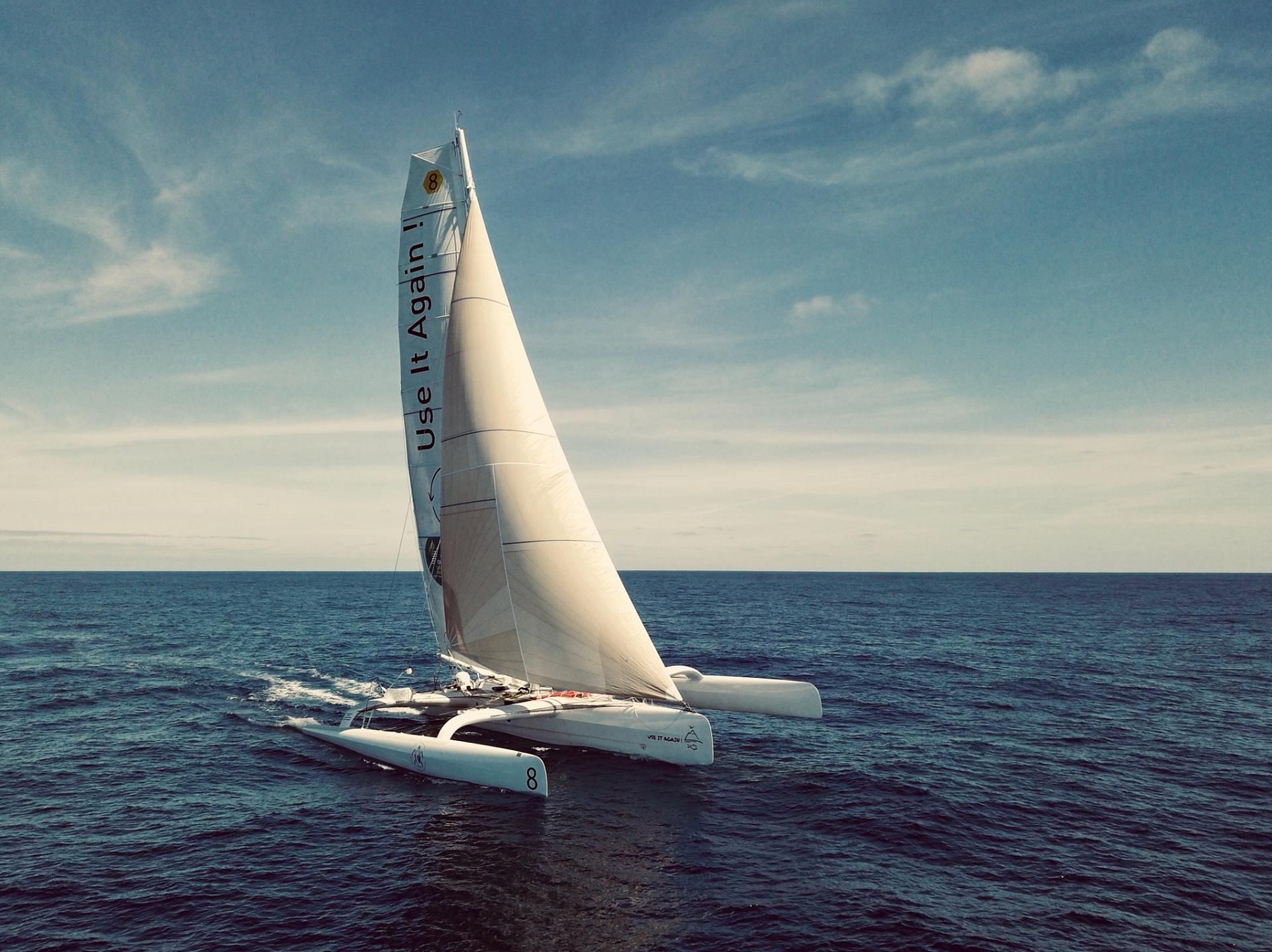 Romain Pilliard is using Dame Ellen MacArthur's ex-trimaran to promote circular economy and ocean protection on Use it Again! © Imbaud Verhaegen 