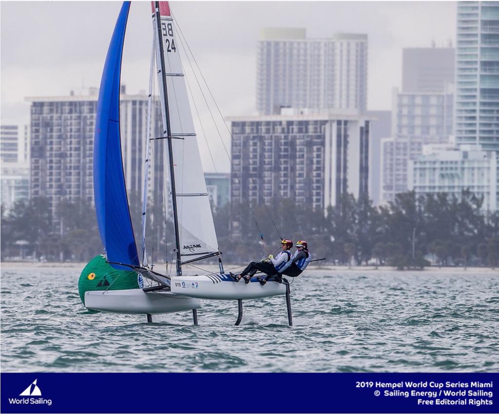 Cecilia Wollmann, 23 - seen here racing a Nacra 17 - is an example of how sailing is perhaps becoming more ‘gender invisible’ for the younger generation © Sailing Energy/World Sailing