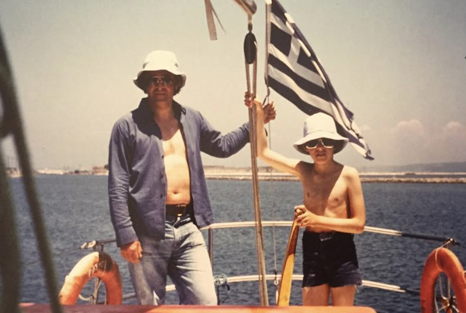 Bill Le Fevre and his son, Will, on holiday sailing in Greece ahead of the ill-fated 1979 Fastnet Race