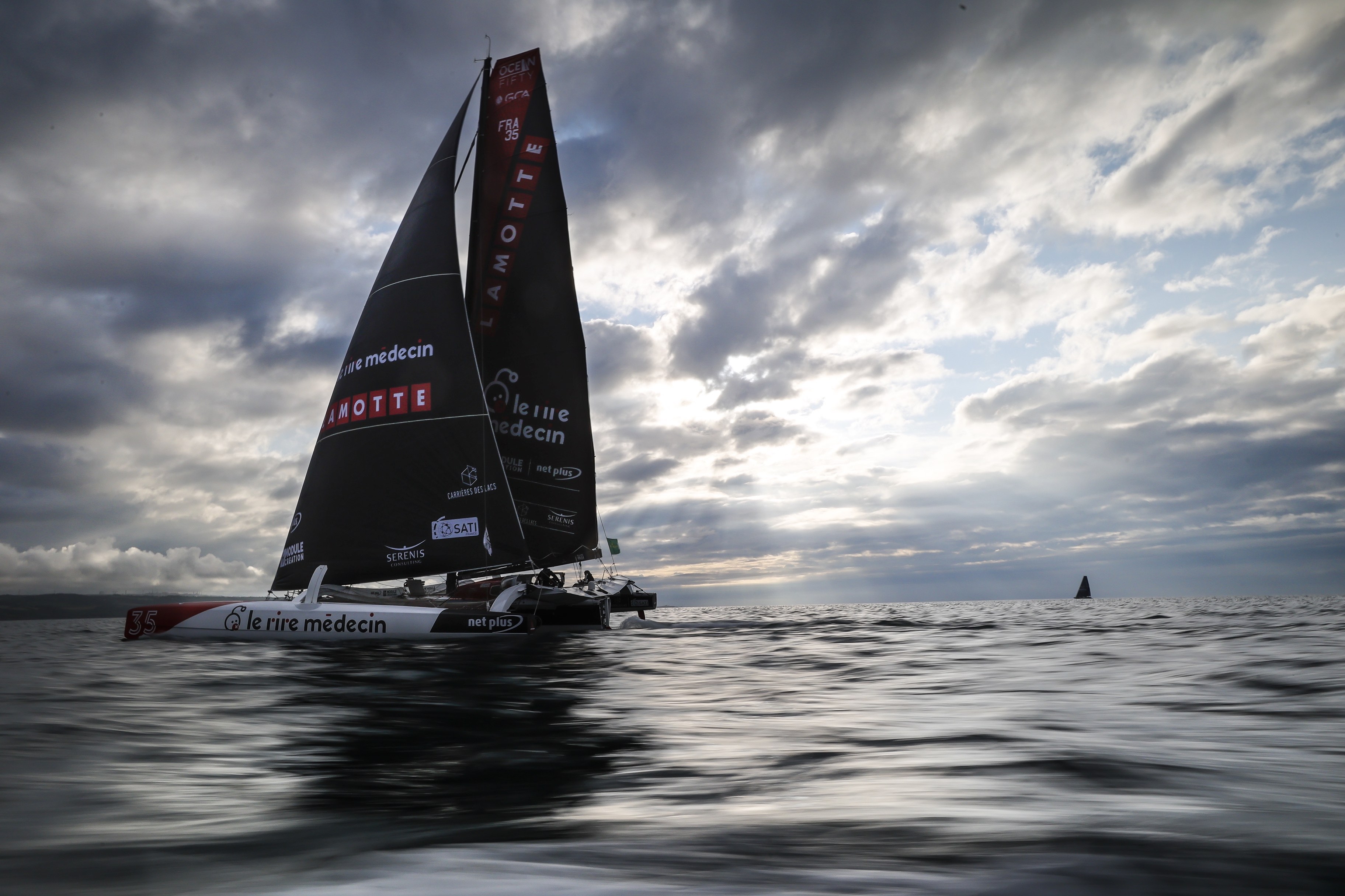 La Rire Medecin Lamotte arrives into Cherbourg-en-Cotentin, the winner of the Ocean Fifty class © Paul Wyeth/pwpictures.com