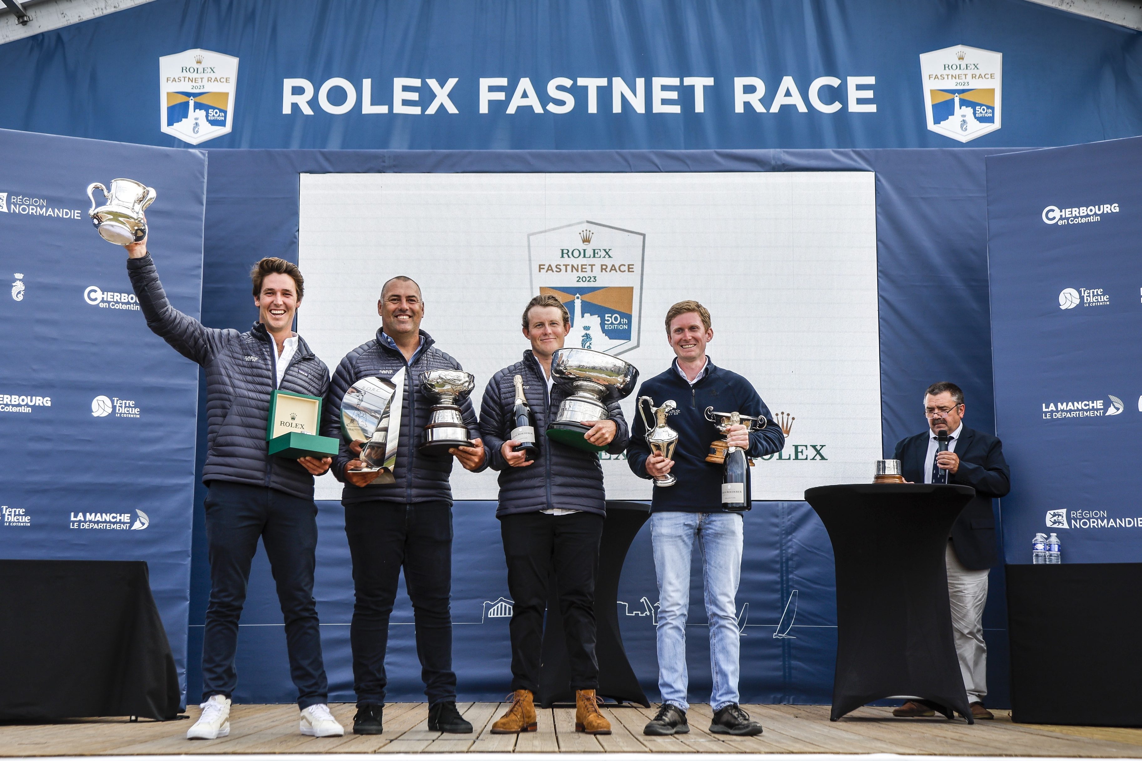 Winners and crews celebrate their Rolex Fastnet Race Challenge