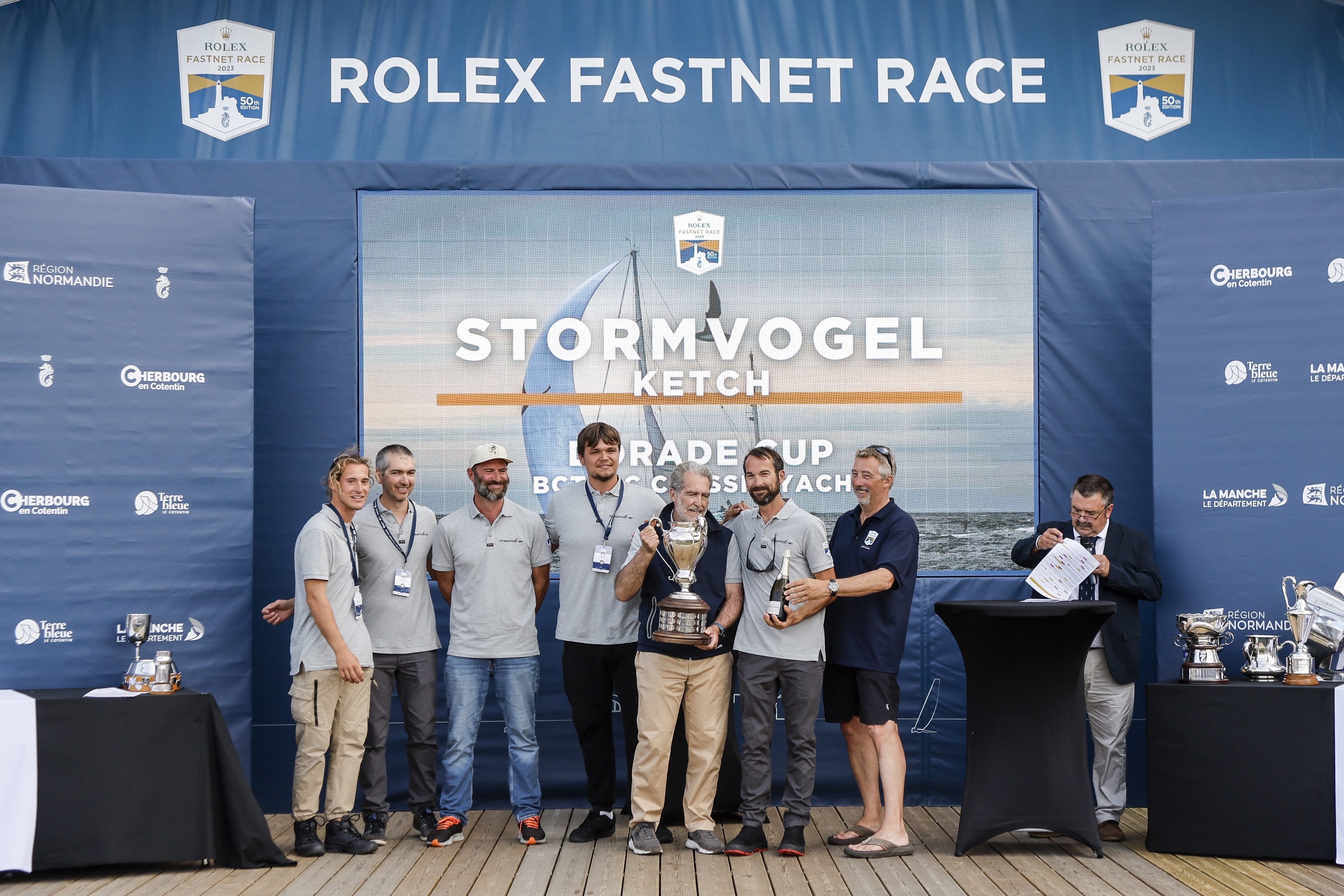 Stormvogel's current owner Ermanno Traverso and crew collectors their prize for Best Classic at the prize-giving © Paul Wyeth/www.pwpictures.com