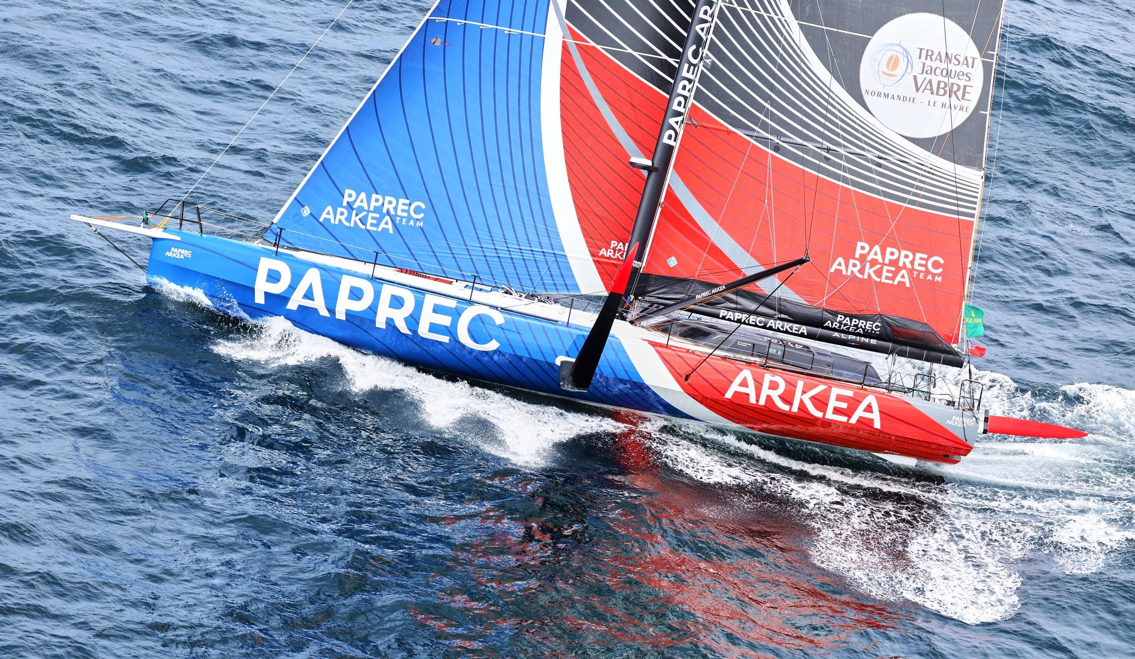 Yoann Richomme's IMOCA Papre Arkea has overtaken Lucky en route back to Cherbourg © ROLEX/Carlo Borlenghi