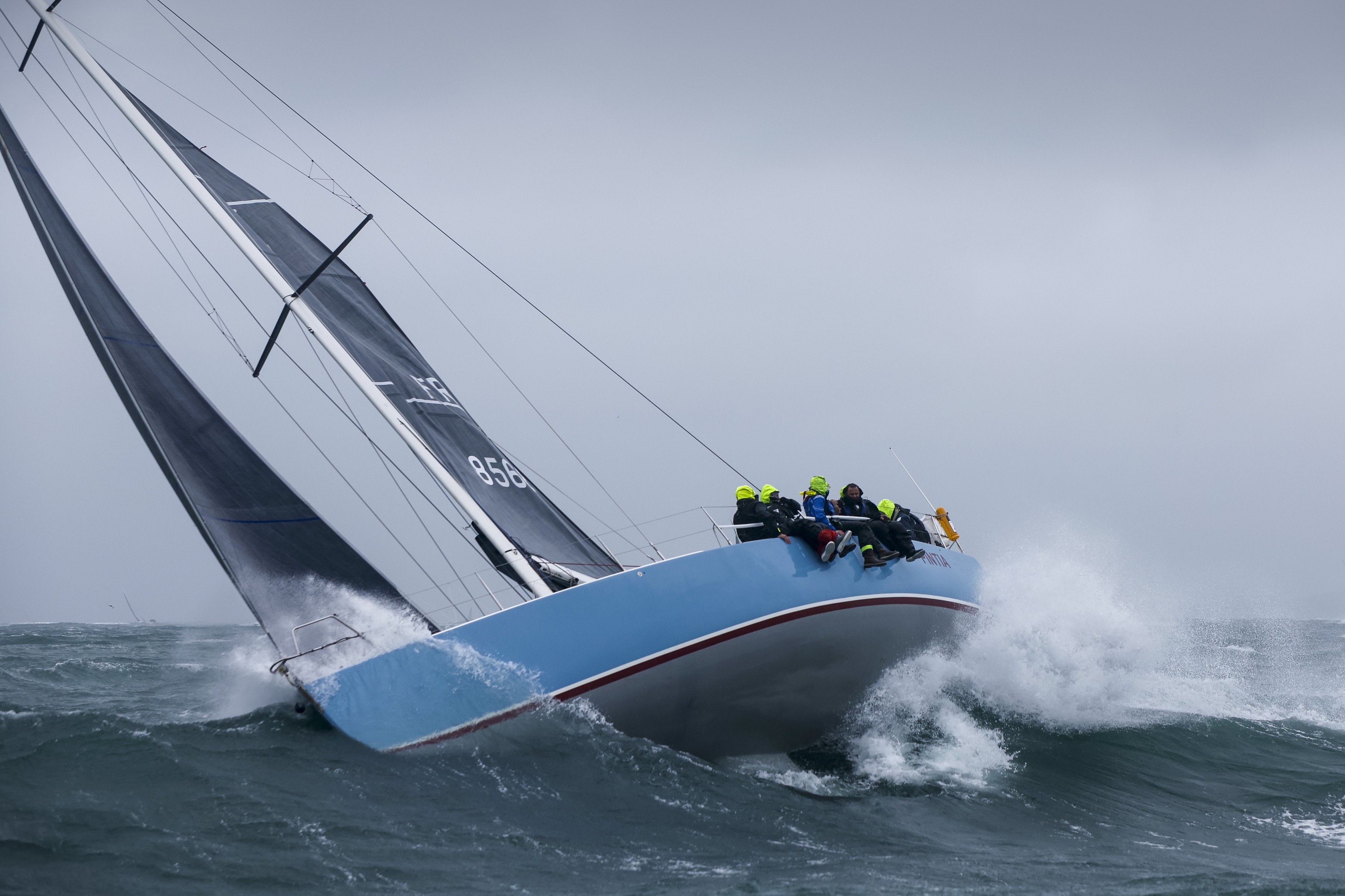 J/133 Pintia sailed by Gilles Fournier and Corinne Migraine have moved ahead of Sunrise III on corrected time © Paul Wyeth/pwpictures.com