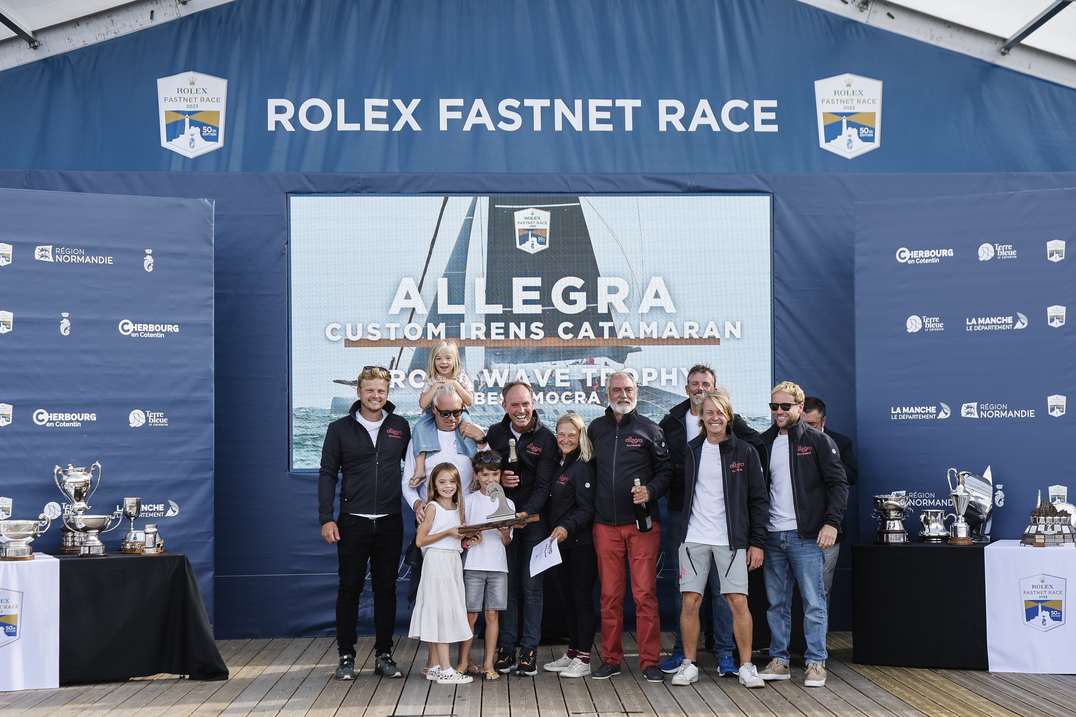 Adrian Keller's team on on Allegra celebrate their consecutive MOCRA class win with a course record of 3 days 7 hours 22 minutes 37 seconds on corrected time © Paul Wyeth/pwpictures.com 